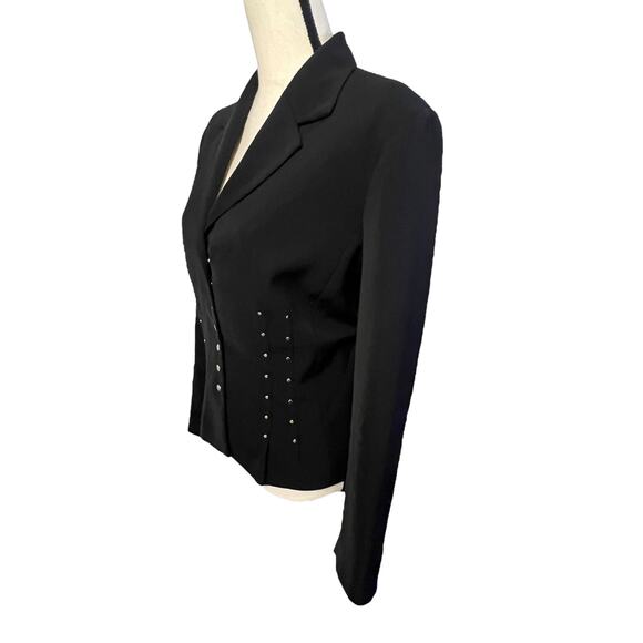 NANCY BOLEN CITY GIRL Blazer Jacket Size 14 Black Metal Buttons and Accents - Picture 2 of 5